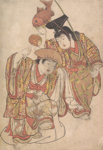 أولاد يتنكرون في هيئة دايكوكو وإيبيسو ، حوالي عام 1780. بواسطة Kitao Shigemasa