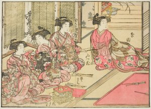 المحظيات من كيريا ، من كتاب "مرآة النساء الجميلات في أحياء المتعة (Seiro bijin awase sugata kagami)" المجلد. 2 بواسطة Kitao Shigemasa