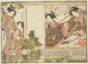 Courtesans of Oebuji ، من كتاب "Mirror of Beautiful Women of the Pleasure Quarters (Seiro bijin awase sugata kagami)" المجلد. 2 بواسطة Kitao Shigemasa