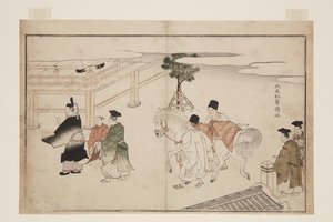 عرض رأس السنة الجديدة لجواد أبيض (طباعة خشبية ملونة) بواسطة Kitao Shigemasa