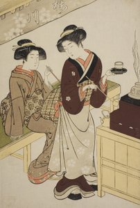 The Sakuragawa Teahouse ، حوالي 1777 بواسطة Kitao Shigemasa