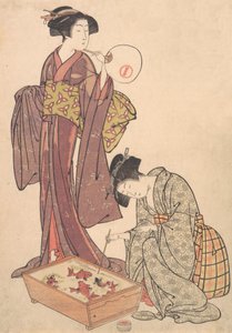 امرأتان تطعمان السمك ، 1739-1820. بواسطة Kitao Shigemasa