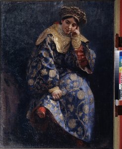 ابنة بويار (بويار ، بويار) (ابنة بويار). صورة لسيدة نبيلة روسية تقليدية شابة ، خلال فترة الاضطرابات ، بين 1598 و 1613. لوحة لكلافدي فاسيليفيتش ليبيديف (1852-1916) ، زيت على قماش