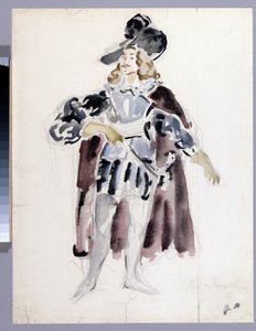 تصميم أزياء أوبرا "Le guest de pierre" لألكسندر Dargomyjski (1813-1869) (تصميم أزياء أوبرا The Stone Guest للفنان A. Dargomyzhsky). عمل قسطنطين أليكسييفيتش كوروفين (قسطنطين كوروفين) (1861-1939) ، لوحة مائية على ورق بواسطة كونستانتين ألكسيفيتش كوروفين