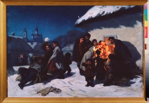 Le cantique de Noel en Ukraine (ترانيم الكريسماس في أوكرانيا) - لوحة لكونستانتين ألكساندروفيتش تروتوفسكي (تروتوفسكي) (1826-1893) ، زيت على قماش