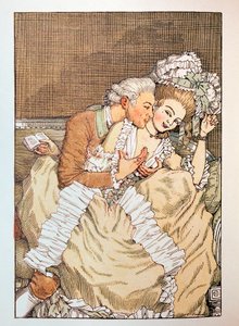 رسم توضيحي لـ "Le Livre de la Marquise" لـ Franz Blei (رسم توضيحي لكتاب Marquise بقلم Franz Blei) (ماركيز يمزح مع عاشق غير صبور) - عمل بقلم كونستانتين (كونستانتين) أندرييفيتش سوموف (1869-1939) ، نقش بواسطة كونستانتين أندرييفيتش سوموف