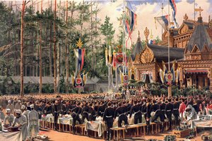 ألبوم تتويج القيصر ألكسندر الثالث ملك روسيا (1845-1894) والإمبراطورة ماريا فيودوروفنا (داغمار الدنمارك) (1847-1928) - وليمة التتويج في سوكولنيكي (من ألبوم التتويج) بقلم كونستانتين أبولونوفيتش سافيتسكي (كونستانتين أبولون)