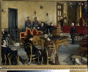 في انتظار الحكم. لوحة لكونستانتين أبولونوفيتش سافيتسكي (1844-1905) ، زيت على قماش