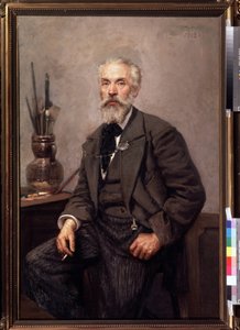 صورة للفنان كونستانتين سافيتسكي (1844-1905) (صورة للفنان ك.سافيتسكي). لوحة لنيكولاي كارلوفيتش غراندكوفسكي (1864-1907) ، زيت على قماش