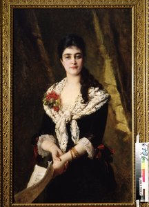 صورة للمغني A.Panaeva Kartseva لدور تاتيانا في أوبرا Eugene Oneguine بواسطة Piotr Tchaikovsky. (صورة للمغني A. Panaeva Kartseva في دور تاتيانا في أوبرا Eugene Onegin بقلم P. Tchaikovsky). لوحة لكونستانتين إيغوروفيتش بواسطة كونستانتين إيجوروفيتش ماكوفسكي