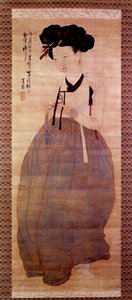 Art Coreen: صورة للغييشا (فتاة كوريانية في زي الجيشا). طباعة من 1758. مجموعة خاصة. بواسطة المدرسة الكورية
