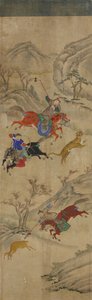 مشهد الصيد (3 فرسان صيد الغزلان والنمر) (مرحاض على ورق) بواسطة المدرسة الكورية