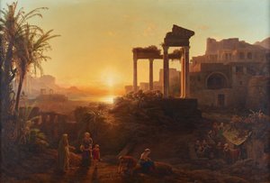 المناظر الطبيعية مع غروب الشمس