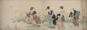 أربع فتيات وخادم يستمتعن بالزهور البرية والفراشات بواسطة كوبو شونمان