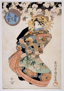 مجاملة هاناموراساكي من Tamaya Teahouse ، كاليفورنيا 1830 ، طباعة فن Ukiyo-e بواسطة Utagawa Kunitomi (نشط 1810-1830) ، نقش Oban-tate-e الخشبي ، 38.2x26.5 سم ، الحضارة اليابانية بواسطة كونيتومي أوتاغاوا
