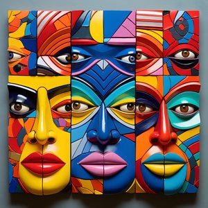 7 وجوه ملونة زاهية، 4 أقنعة بشرية 2