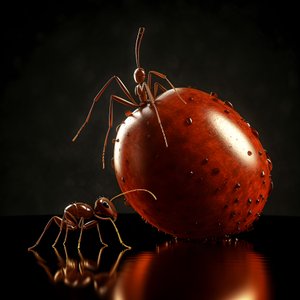 نملة بنية تتسلق تفاحة ضخمة 1