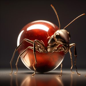 نملة بنية تتسلق تفاحة ضخمة 2