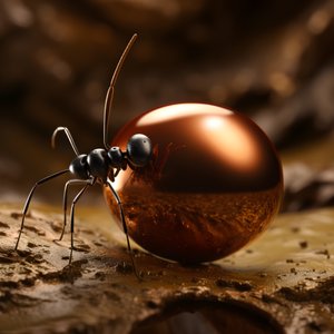 نملة بنية تتسلق تفاحة ضخمة 3