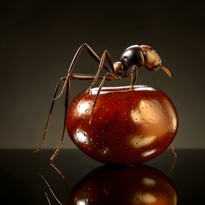 نملة بنية تتسلق تفاحة ضخمة 4