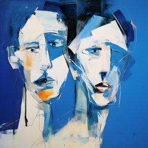 رسم رأسين على خلفية زرقاء 3