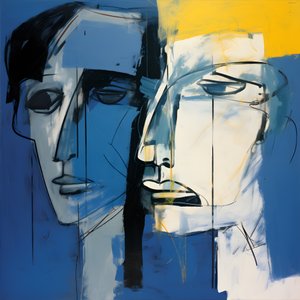 رسم رأسين على خلفية زرقاء 4