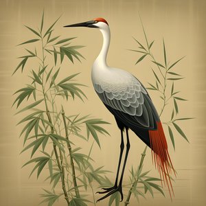 رسم توضيحي ياباني جميل للرافعة والخيزران 2