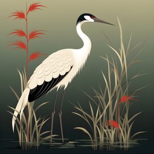 رسم توضيحي ياباني جميل للرافعة والخيزران 4
