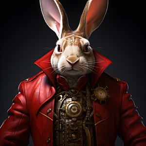 ساعة سيبرانية مجسمة للرجال من طراز Punk Android Bunny، في معطف أحمر 4