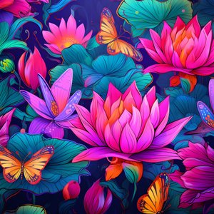 نمط سلس من زهور اللوتس والفراشات 4