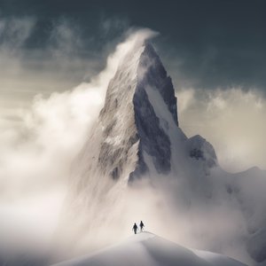 شخصان يتزلجان فوق جبل غائم 1