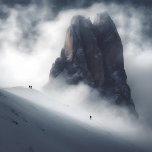 شخصان يتزلجان فوق جبل غائم 3