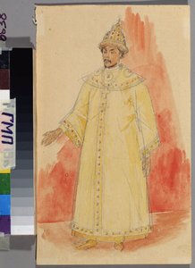 مشروع أزياء أوبرا "بوريس غودونوف" لموديست موسورجسكي (1839-1881). عمل كوزما سيرجيفيتش بيتروف فودكين (بتروف-فودكين) (كوزما بيتروف فودكين) (بتروف-فودكين) (1878-1939) ، قلم رصاص وألوان مائية على ورق