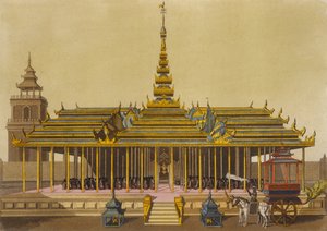 ملك سيام يخاطب المحاكم في جناحه ، اللوحة 69 من Le Costume Ancien et Moderne بواسطة Jules Ferrario ، محفورة بواسطة Gaetano Zancon (1771-1816) المنشورة c.1820s-30s بواسطة ل. روسي