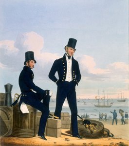 مدفعيون وزوارق ونجارون ، اللوحة 11 من "زي البحرية الملكية والبحرية" ، نقشها الفنانون ، c.1830-37