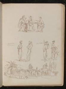 ثلاثة جنود يلعبون الورق ، اثنان من "السجناء الجدد" في حديث ، وثلاثة من "الغاريبالديين" مرتاحين ويدخنون ، فيلا في جنوة بواسطة سيدة بتلر