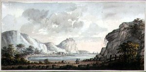 منظر طبيعي بشخصيتين يطلان على خليج ، حوالي 1825 (ألوان مائية على ورق) بواسطة سيدة إيجرتون