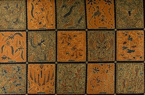 Batik with traditional check pattern, Surakarta, Java, Indonesia ,detail بواسطة ليلى (فنانة معاصرة) الشوا
