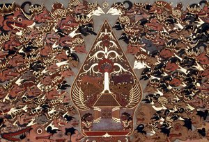 Painting in Wayang Beber style which is inspired by Theatre of Shadows (wayang kulit), Mangkunegaran Palace, Surakarta, Java, Indonesia