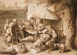 طبيب أسنان دجال يستخرج أحد أسنان الفلاحين ، أواخر القرن السابع عشر