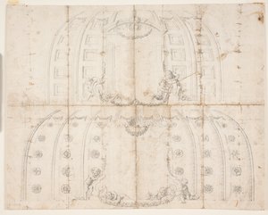 قلعة فريدريكسبورج ، قاعة الجمهور. مسودتان مختلفتان لتزيين السقف للقبة بواسطة لامبرت فان هافن