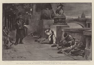 The Houseless Poor of London ، مشهد منتصف الليل على ضفة نهر التايمز