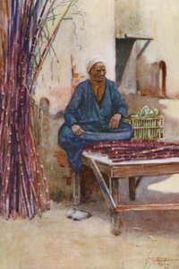 أهل مصر: بائع قصب السكر، بياعة قصب السكر، بياضة كاسب (ليثيو ملون)
