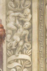 Putti, decorations around the windows (fresco)