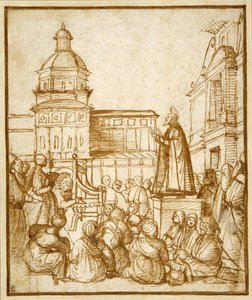 St. Mark preaching in the piazza (pen & ink on paper) بواسطة Lattanzio da (Attr. To) Rimini
