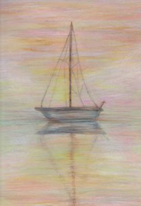 ب - المدينة، 2025 (قلم رصاص ملون على ورق ملون)