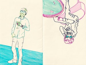 مشكلة مزدوجة، 2024 (قلم تحديد على ورق ملون)