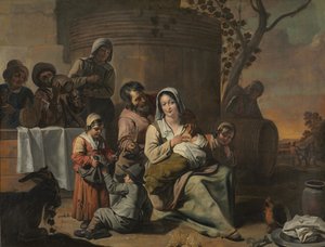 مشهد قديم للأطفال والفلاحين يرقصون على لوحة زوجية ، 1650. بواسطة Le Nain