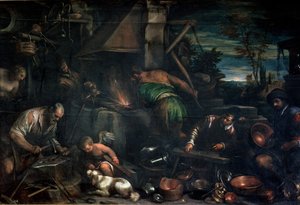 The Forge of Vulcan (زيت على قماش) بواسطة لياندرو دا بونتي باسانو