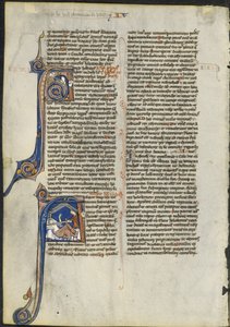 ورقة من كتاب مقدس لاتيني: الأولي أ والأولي أ: جوديث قطع رأس هولوفيرنز ، ج. 1230-1240. بواسطة مجموعة ليبر